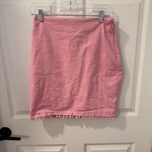 Talbots Pink A-Line Mini‎ Skirt Ball Fringe Side Zip Size 8 Festival Boho Barbie